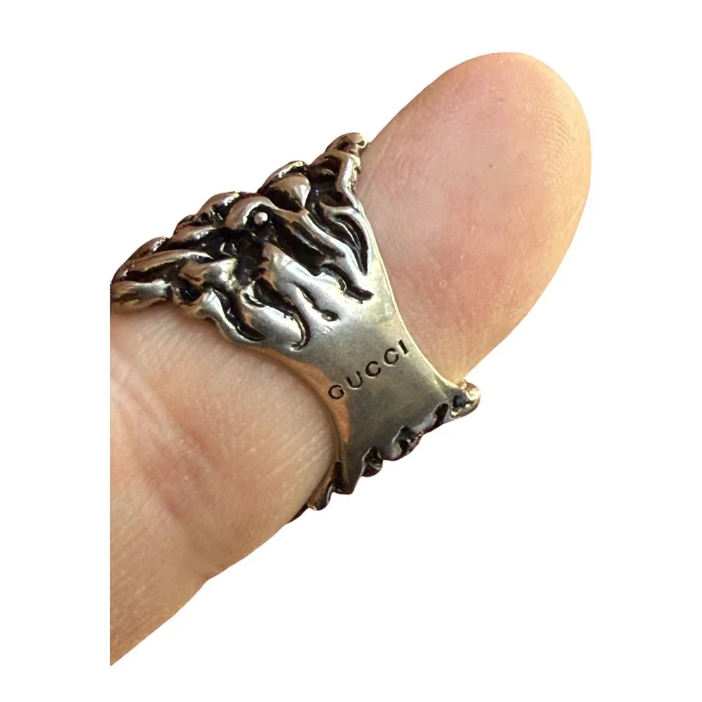 Gucci Silver-tone Brass Lion Head Ring‎ - IT Size 13 = 6.5 US (53mm)